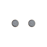Round Rhodium Blue Glitter Earrings - link has visual effect only