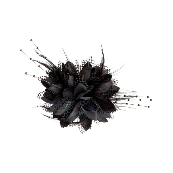 Black Texture Mixed Feather Corsage Clip