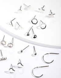 Silver Geometric Shape Stud Earring 12-Pack - link has visual effect only