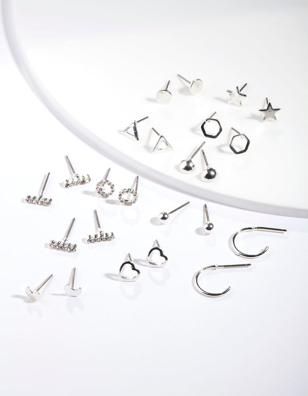 Silver Geometric Shape Stud Earring 12-Pack