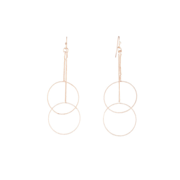 Rose Gold Duo Drop Twisted Circle Earrings
