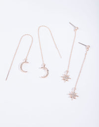 Rose Gold Star Moon Chain Earrings - link has visual effect only