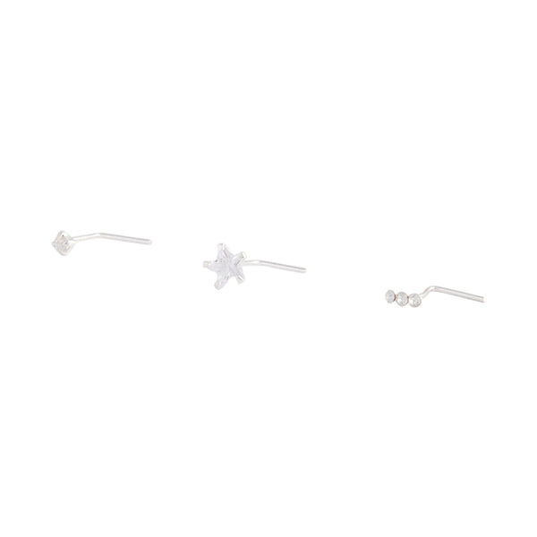 Sterling Silver Diamante Bar & Star Nose Stud Pack