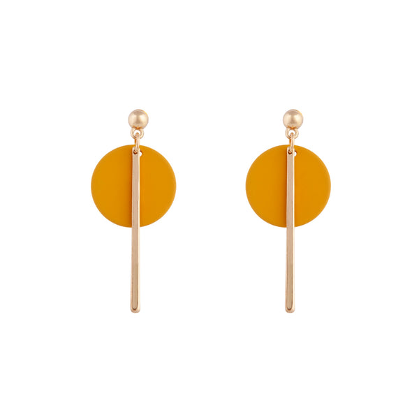 Gold Orange Coated Disc Stick Earrings