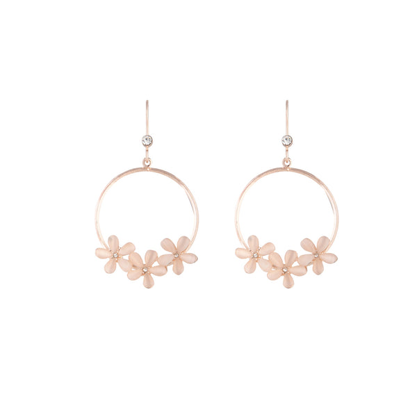 Rose Gold Triple Flower Hoop Drop Earrings