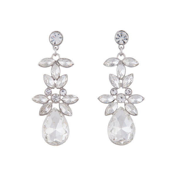 Stud & Marquise Shape Diamante Drop Earrings