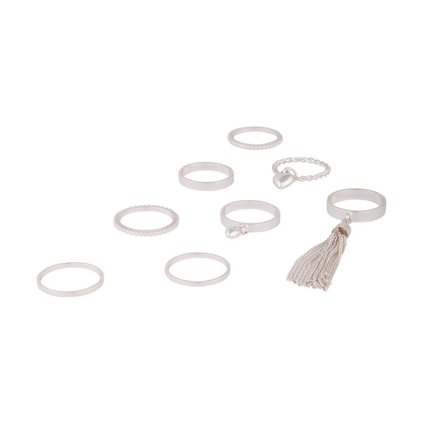 Silver Diamond Cut Tassel Charm Ring 8-Pack