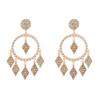 Antique Gold Textured Diamante Circle Earrings - link has visual effect only