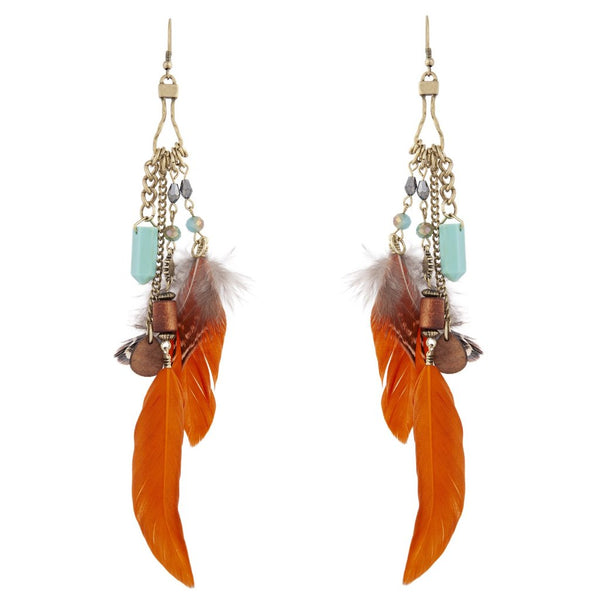 Multicoloured Feather Chain Drop Earrings
