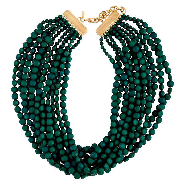 Gold Green Twelve Layer Facet Bead Necklace
