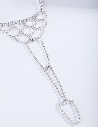Silver Curve Pattern Diamante Hand Chain - link has visual effect only