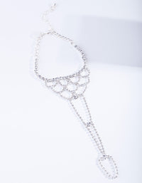 Silver Curve Pattern Diamante Hand Chain - link has visual effect only