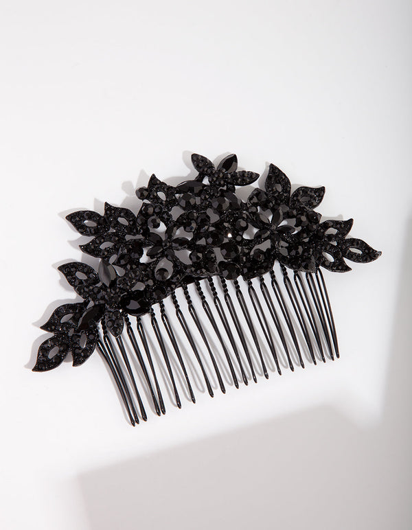 Black Crystal Floral Hair Comb
