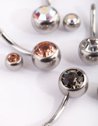 Surgical Steel Diamante Belly Ring Pack - link has visual effect only