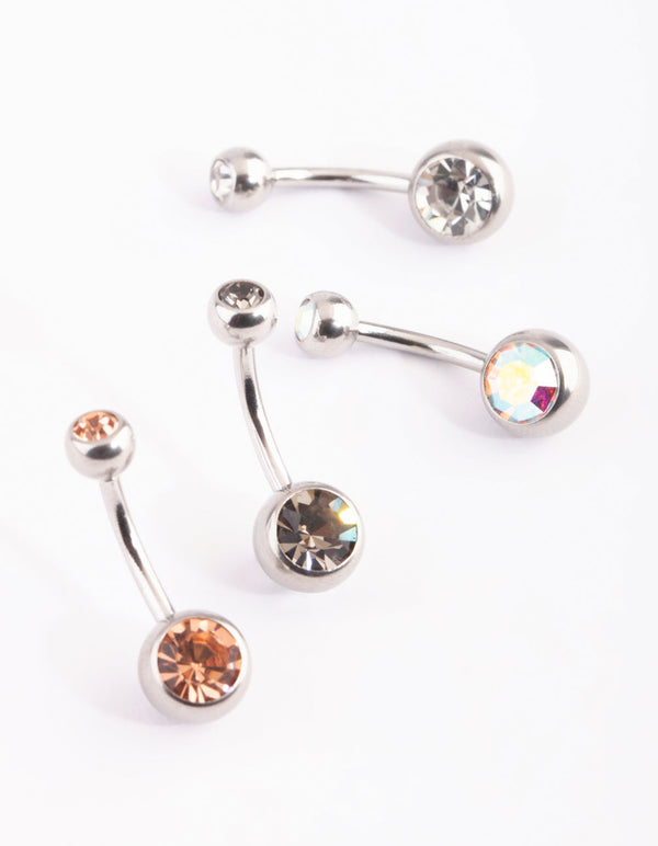 Surgical Steel Diamante Belly Ring 4-Pack