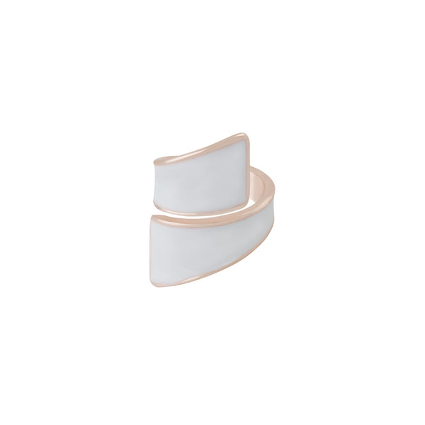 White Enamel Wrap Ring With Rose Gold Trim
