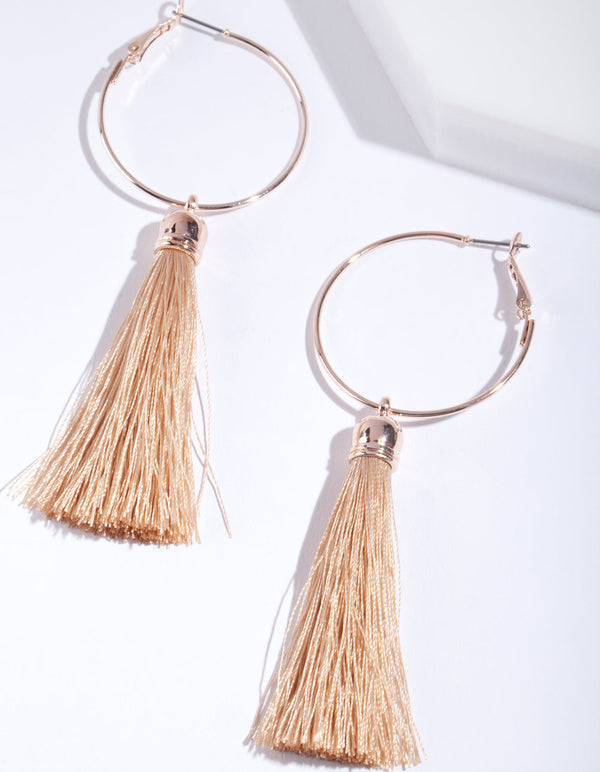 Rose Gold Hoop Tassel Earrings