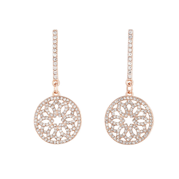Rose Gold Round Diamante Detail Drop Earrings