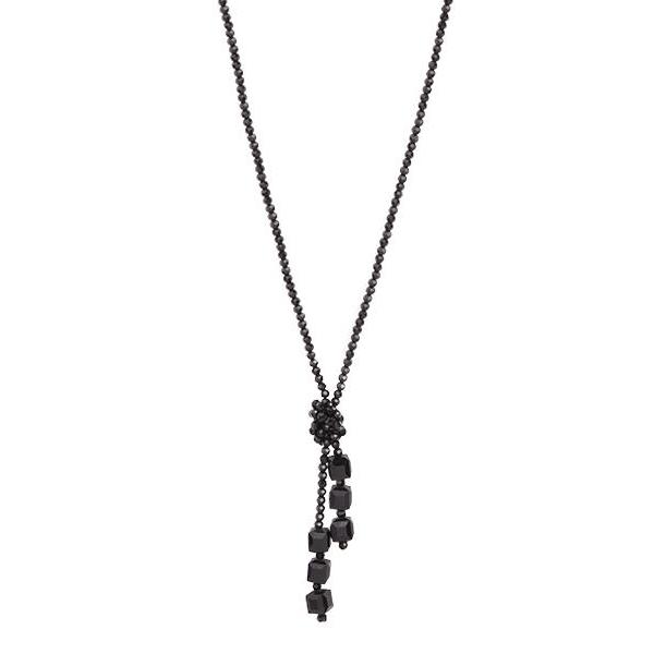 Black Facet Bead Lariat Necklace