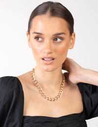 Gold Wide Link Chain Collar Necklace - link has visual effect only