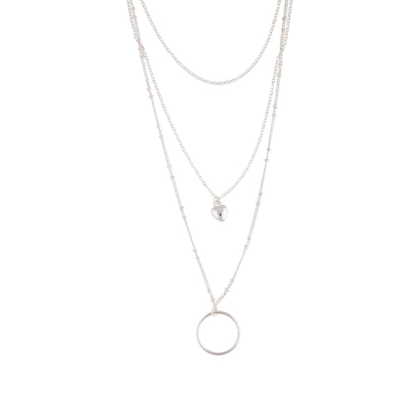 3 Row Layered Circle Heart Necklace