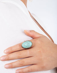 Gold Turquoise  Oval Claw Set Ring - link has visual effect only