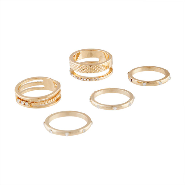 Gold Texture Diamante Band Ring Pack