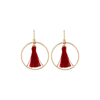 Gold Circle Tassel Maroon Drop Earrings - link has visual effect only