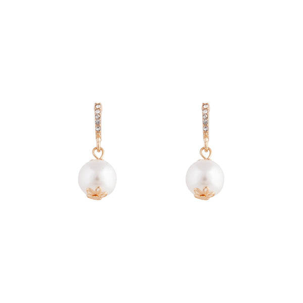 Gold Diamante Line Pearl Drop Earrings