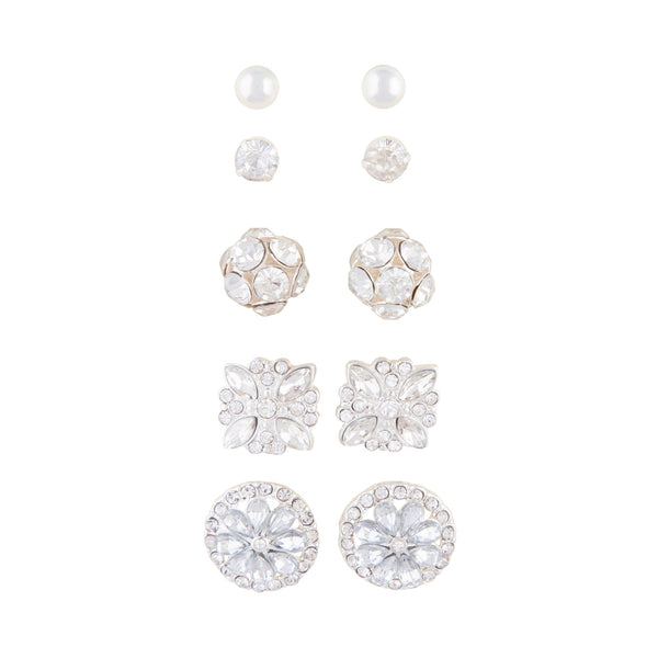 Silver Decorative Diamante 5-Pack Clip Earring