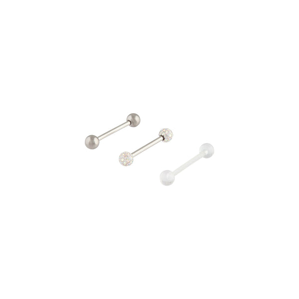 Surgical Steel Diamante Clear Tongue Bar Pack