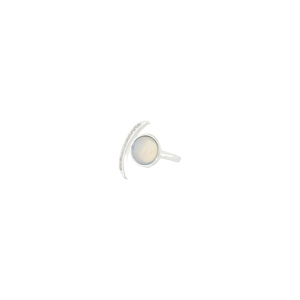 Silver Crescent Moon Stone Ring