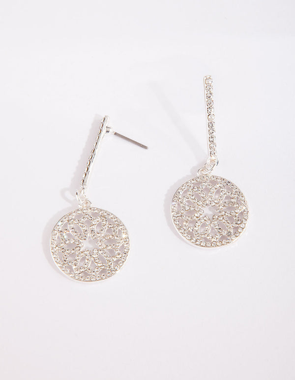 Silver Round Crystal Earrings