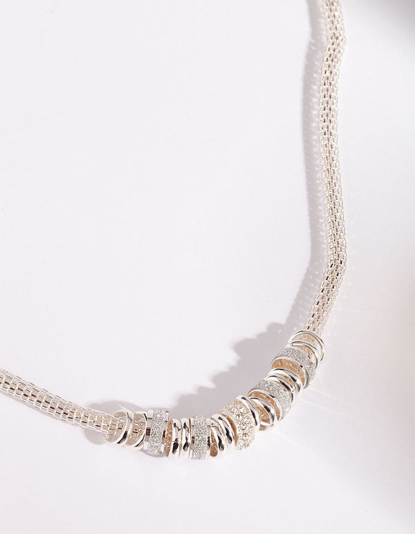 Silver Glitter Ring Chain Necklace