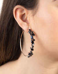 Rose Gold Black Stone Hoop Earrings - link has visual effect only