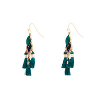 Antique Gold Mini Green Tassel Earrings - link has visual effect only