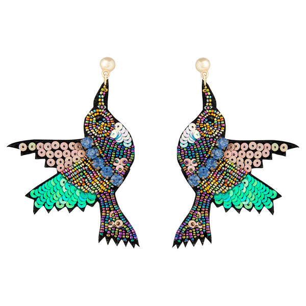 Sequin Hummingbird Statement Earrings