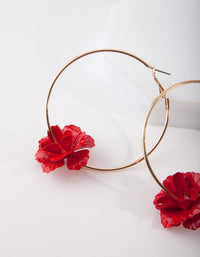 Red & Gold Metal Flower Hoop Earrings - link has visual effect only