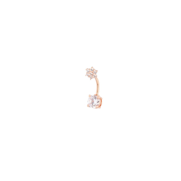 Rose Gold Surgical Steel Double Crystal Flower Belly Bar