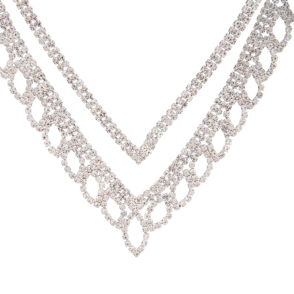 Silver Diamante Leaf Earrings Necklace Set