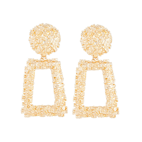 Gold Textured Geometric Drop Earrings