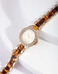 Luxe Gold Tortoiseshell Watch - link has visual effect only