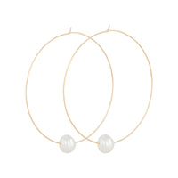 Gold Hoop Pearl Charm Earrings - link has visual effect only