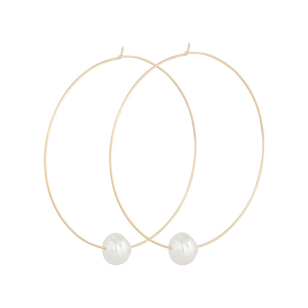 Gold Hoop Pearl Charm Earrings