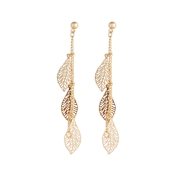 Gold Drop Filigree Leaf Earrings
