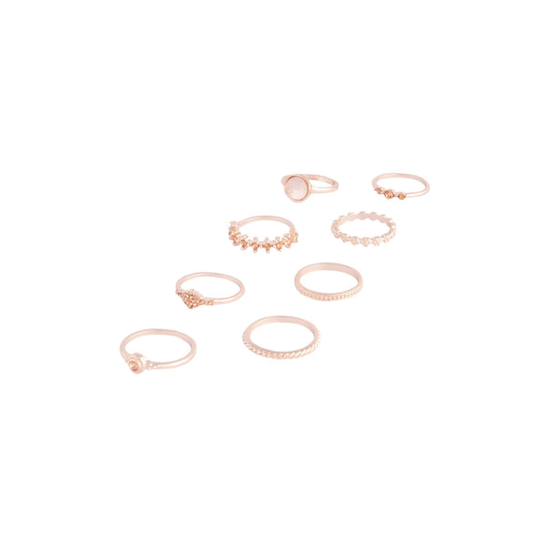 Rose Gold Glam Diamante Stone Ring 8-Pack
