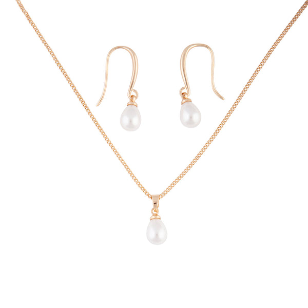 Gold Pearl Necklace Earrings Set