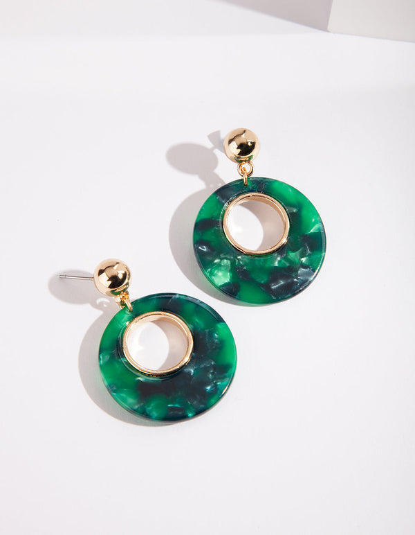 Gold Green Circle Acrylic Earrings