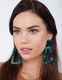 Deep Green Acrylic Oval Top Earrings - link has visual effect only