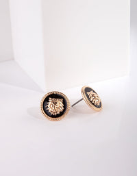 Gold Black Lions Head Stud Earrings - link has visual effect only